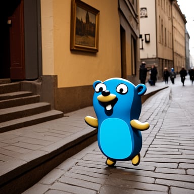Go blue gopher as happy blue gopher in Stockholm.