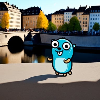 Go blue gopher as happy blue gopher in Stockholm.