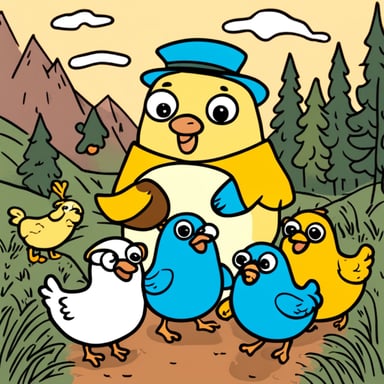 Happy Go Blue Gopher with hens