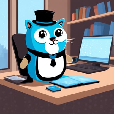 Go Blue Gopher with his tuxedo cat writing code