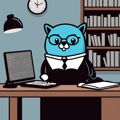 Go Blue Gopher with his tuxedo cat writing code