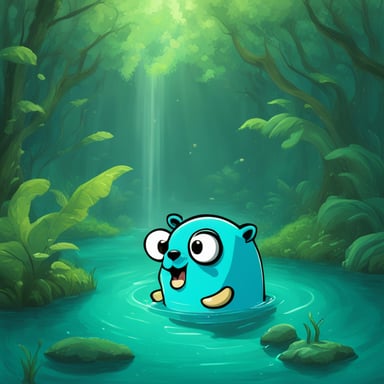Go Blue Gopher coding in the middle of the water.