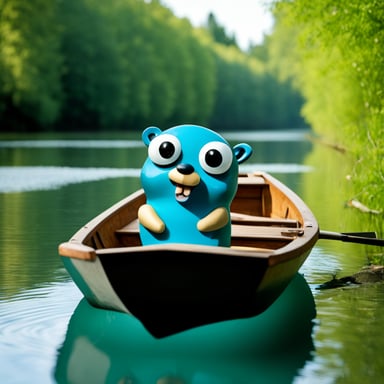 Go Blue Gopher happy in a boat in Spreewald, Germany.