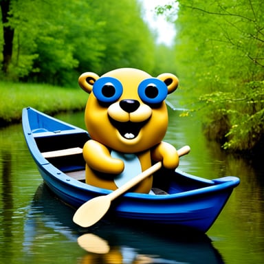 Go Blue Gopher happy in a boat in Spreewald, Germany.