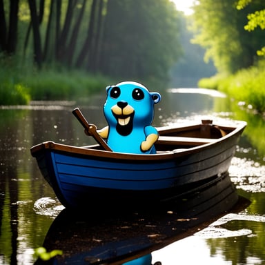 Go Blue Gopher happy in a boat in Spreewald, Germany.