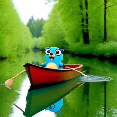 Go Blue Gopher happy in a boat in Spreewald, Germany.