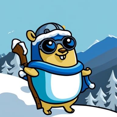 Go Blue Gopher as a Swedish Viking on a snow mountain.