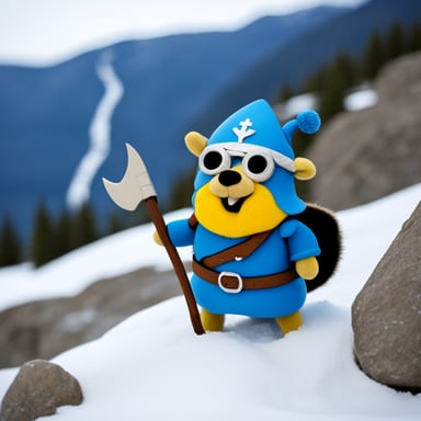 Go Blue Gopher as a Swedish Viking on a snow mountain.