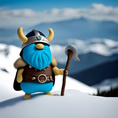 Go Blue Gopher as a Swedish Viking on a snow mountain.