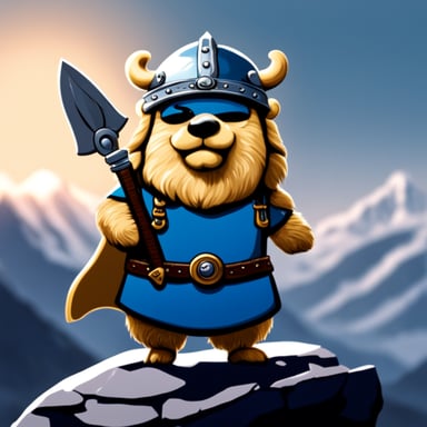 Go Blue Gopher as a Swedish warrior Viking on mountains.