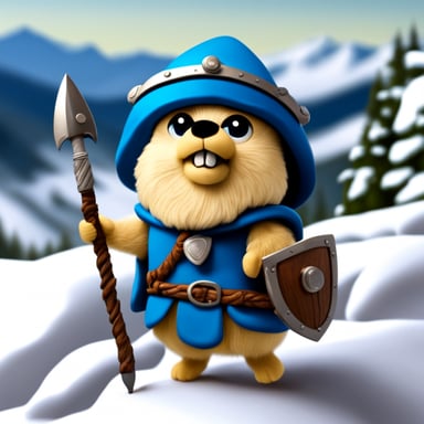 Go Blue Gopher as a Swedish warrior Viking on mountains.