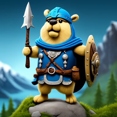 Go Blue Gopher as a Swedish warrior Viking on mountains.