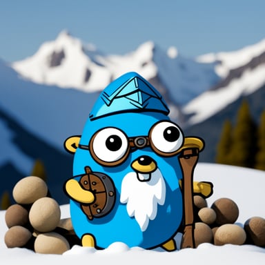 Go Blue Gopher as a Swedish warrior with axes on a snow mountain.