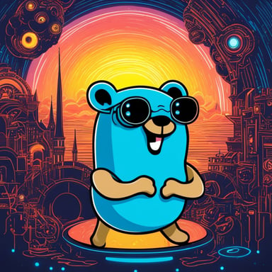 Happy Go Blue Gopher raving at the techno festival Fusion in Germany.