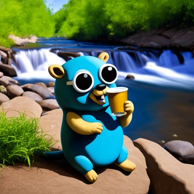 Go Blue Gopher sipping tea by River Nile.