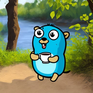 Go Blue Gopher sipping tea by River Nile.