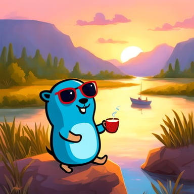 Go Blue Gopher sipping tea by River Nile.