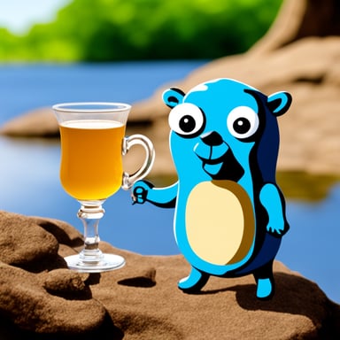 Go Blue Gopher sipping tea by River Nile.