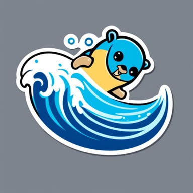 Sticker of a Go Blue Gopher surfing.