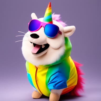 Go Blue Gopher in a rainbow unicorn outfit at the pride event.