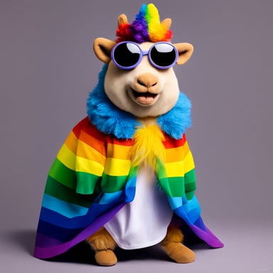 Go Blue Gopher in a rainbow unicorn outfit at the pride event.