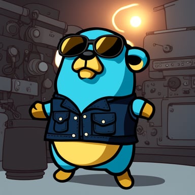 Go Blue Gopher wearing a leather outfit at the techno club.