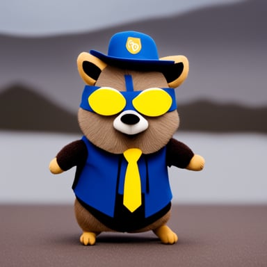 A go blue gopher dressed as a raccoon.
