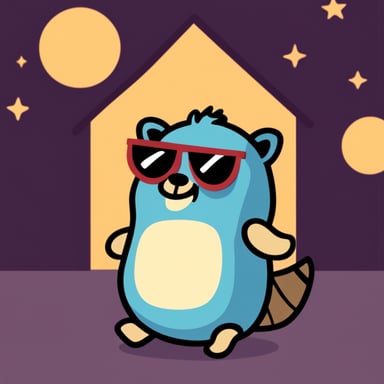 A go blue gopher dressed as a raccoon.