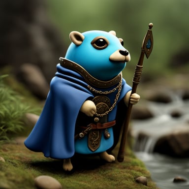 A photorealistic go blue gopher in medieval time.