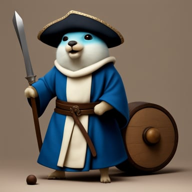 A photorealistic go blue gopher in medieval time.