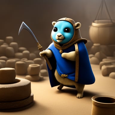 A photorealistic go blue gopher in medieval time.