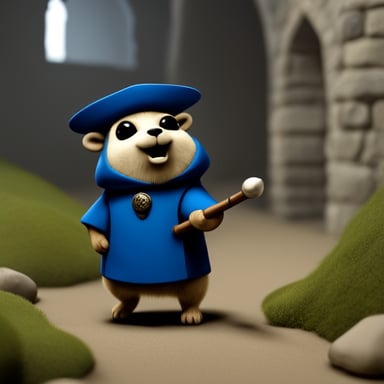 A photorealistic go blue gopher in medieval time.