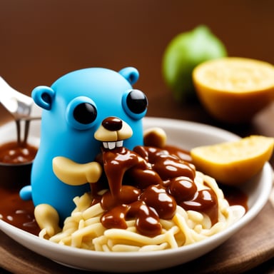 Go Blue Gopher eating a currywurst.