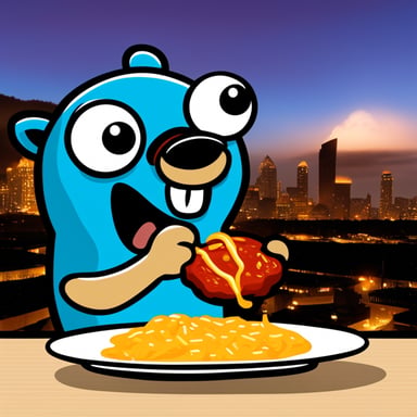 Go Blue Gopher eating a currywurst.