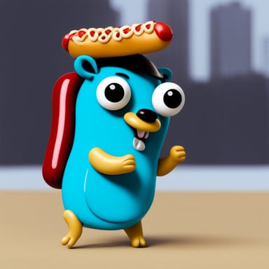 Go Blue Gopher holding a hotdog