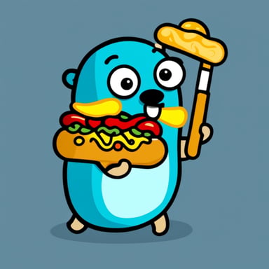 Go Blue Gopher holding a hotdog