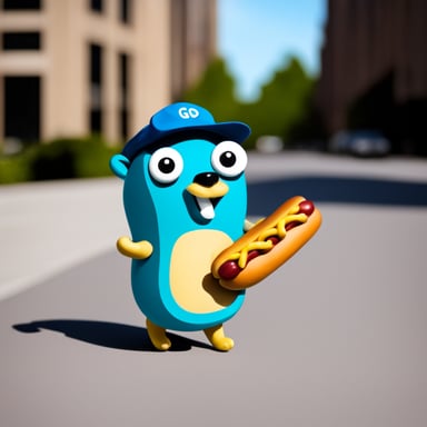 Go Blue Gopher holding a hotdog
