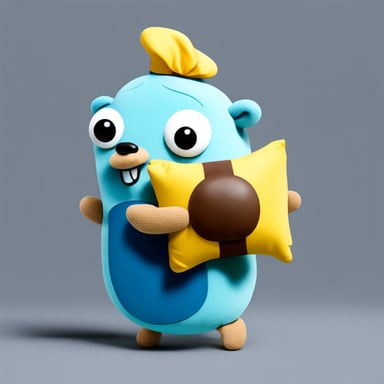 Go blue gopher hugging a big sausage pillow.