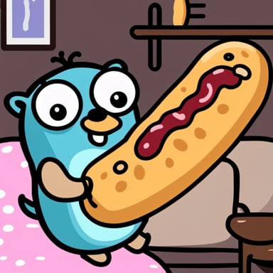 Go blue gopher hugging a big sausage pillow.