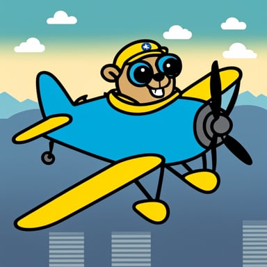Go Blue Gopher flying in a plane.