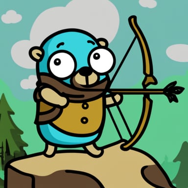 Go Blue Gopher holding a bow without any arrows.