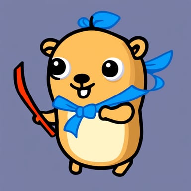 Go Blue Gopher holding a bow without any arrows.