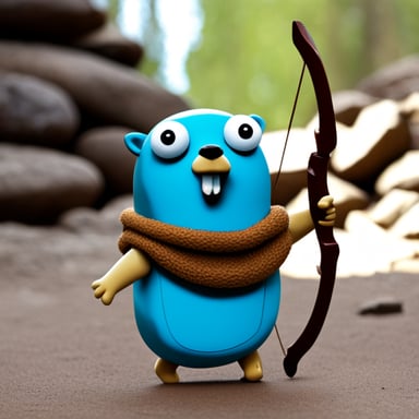 Go Blue Gopher holding a bow without any arrows.