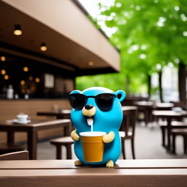 Go Blue Gopher drinking cafe in the outdoor cafe.