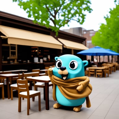 Go Blue Gopher drinking cafe in the outdoor cafe.