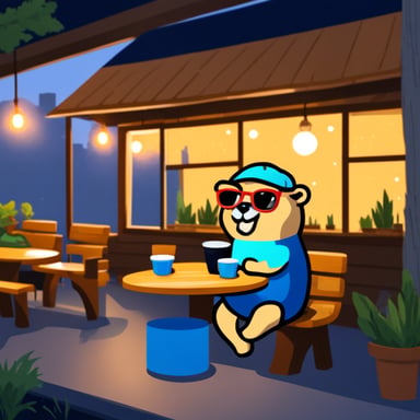 Go Blue Gopher drinking cafe in the outdoor cafe.