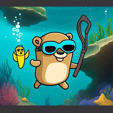 Go Blue Gopher with mask, snorkel, and fins free diving.