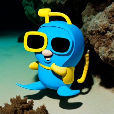 Go Blue Gopher with mask, snorkel, and fins free diving.
