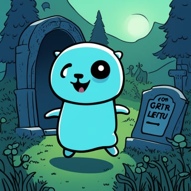 A ghost Go Blue Gopher in a graveyard. On screen, a grave says Java.