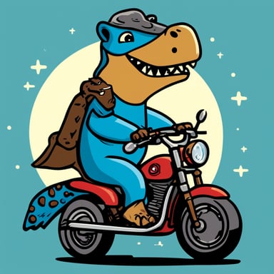 Go Blue Gopher riding a T-rex while drinking coffee.
